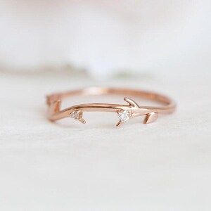 Diamond Twig Ring, Rose Gold Floral Ring, Diamond Wedding Band in 14k, 18k Solid Gold or Platinum