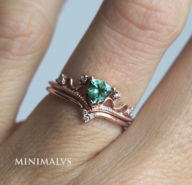 Mint Green Tourmaline Trillion & Diamond Engagement Ring or Etsy