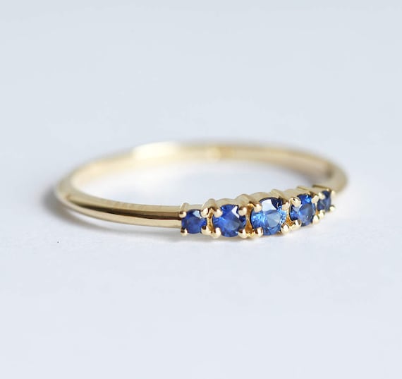 Blue Sapphire Ring With Five Stones 14k Yellow Gold Etsy Canada