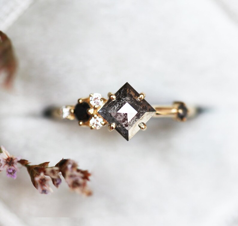 Salt & Pepper Diamond Ring Cluster Engagement Ring Galaxy Etsy