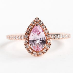 Peach Pear Sapphire Engagement Ring, Pink Pear Sapphire Ring, Halo Diamond Sapphire Ring by Minimalvs