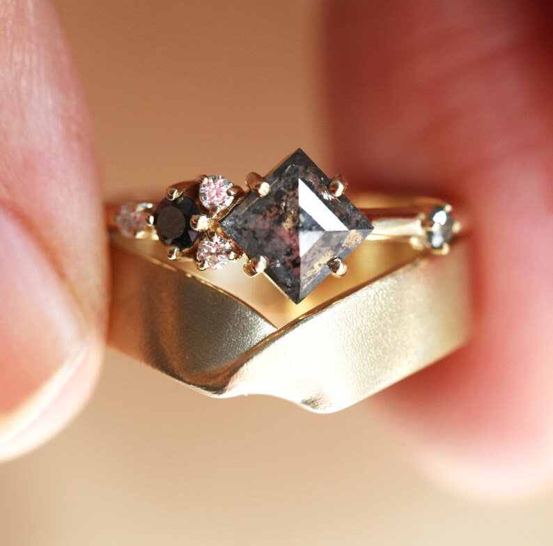 Salt & Pepper Diamond Ring Cluster Engagement Ring Galaxy Etsy