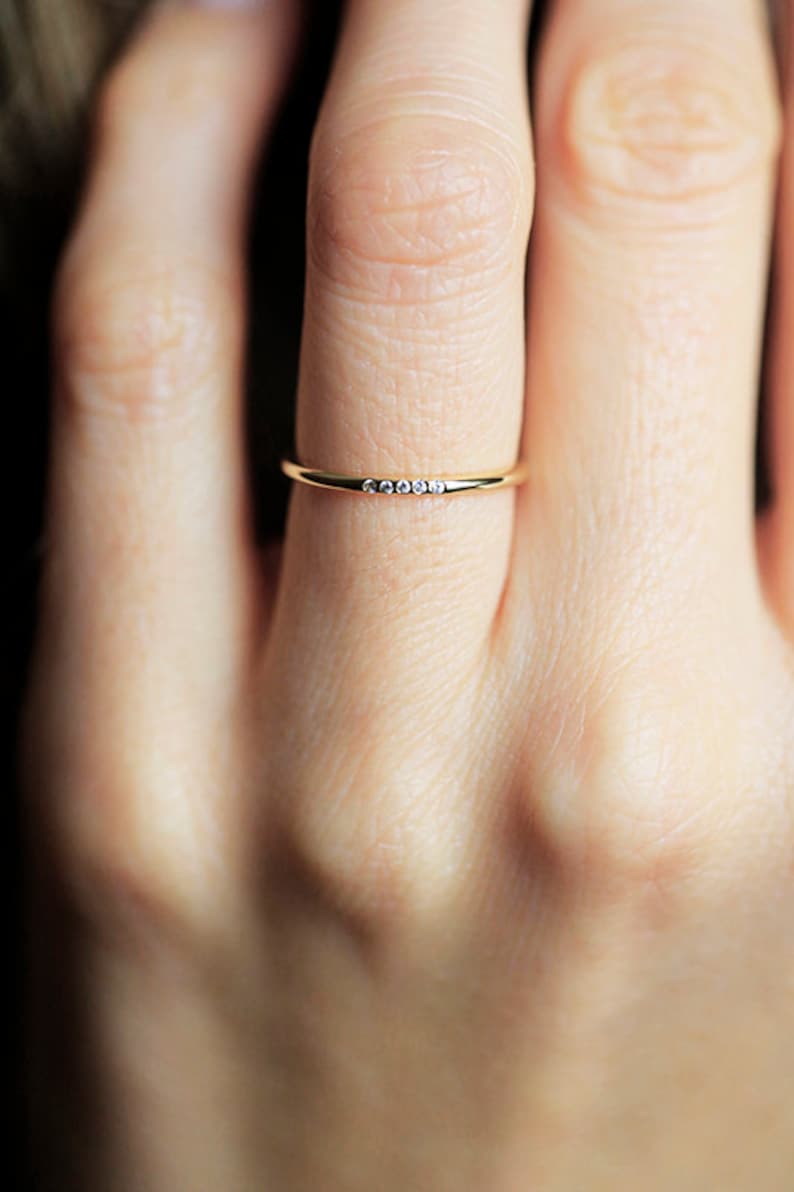 Diamond band, Thin wedding ring, Small diamond ring, Dainty flush ring, Tiny gemstone band image 4