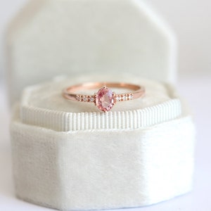 Padparadscha Sapphire Ring Rose Gold, Peach Sapphire Ring With Diamonds, Simple Sapphire Ring image 9