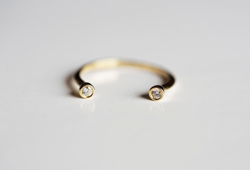 Tiny diamond ring, Double stone engagement ring, Open wedding band, April birthstone ring image 2