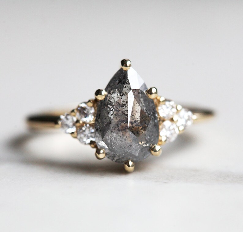 Pear Salt Pepper Diamond Engagement Ring Salt and Pepper Etsy