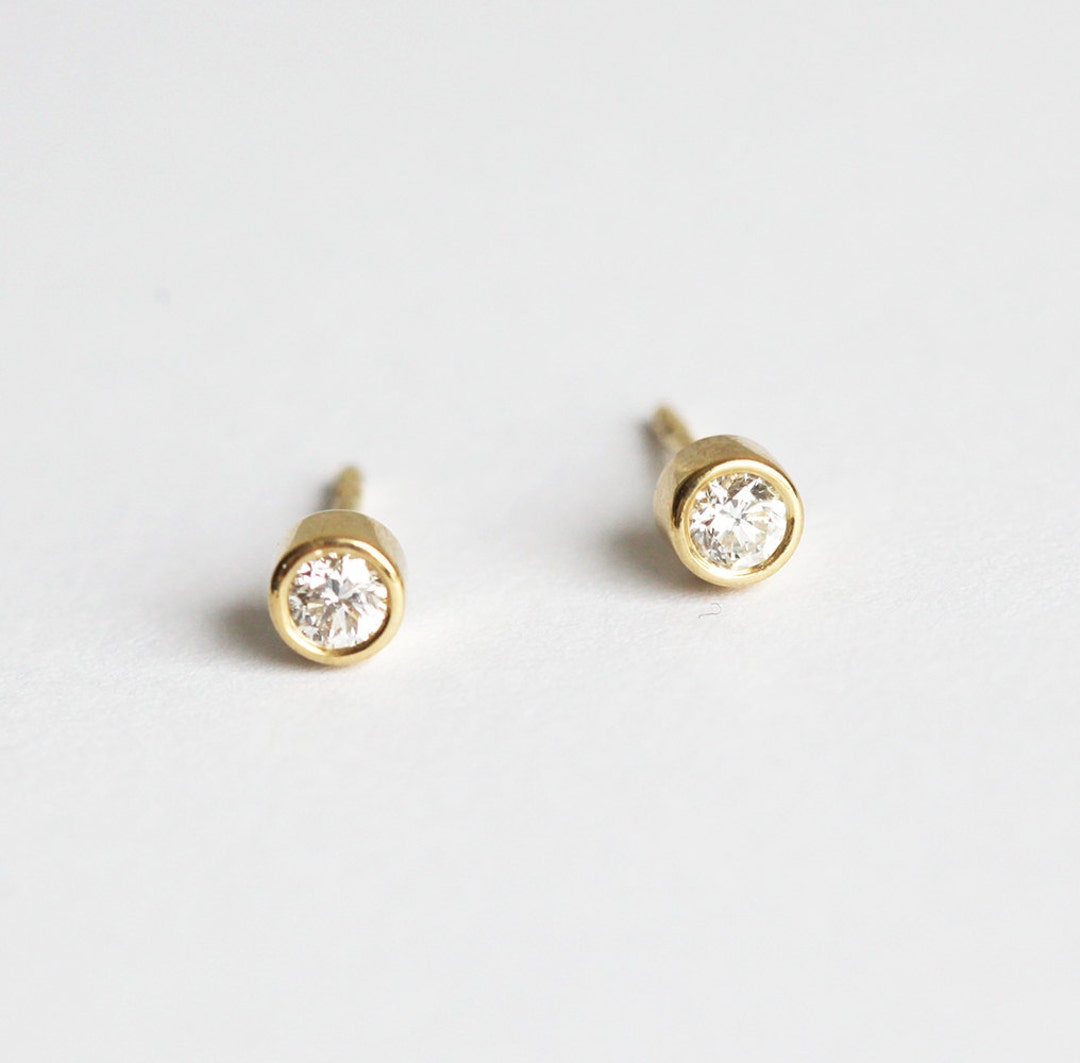Simple Diamond Earrings Gold Diamond Stud Earrings 14k Solid Gold Earrings Bezel Diamond Studs 18k Yellow Gold Earring Etsy Singapore