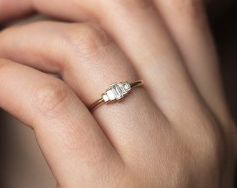 Art Deco Engagement Ring Baguette Cut Diamond Ring Simple