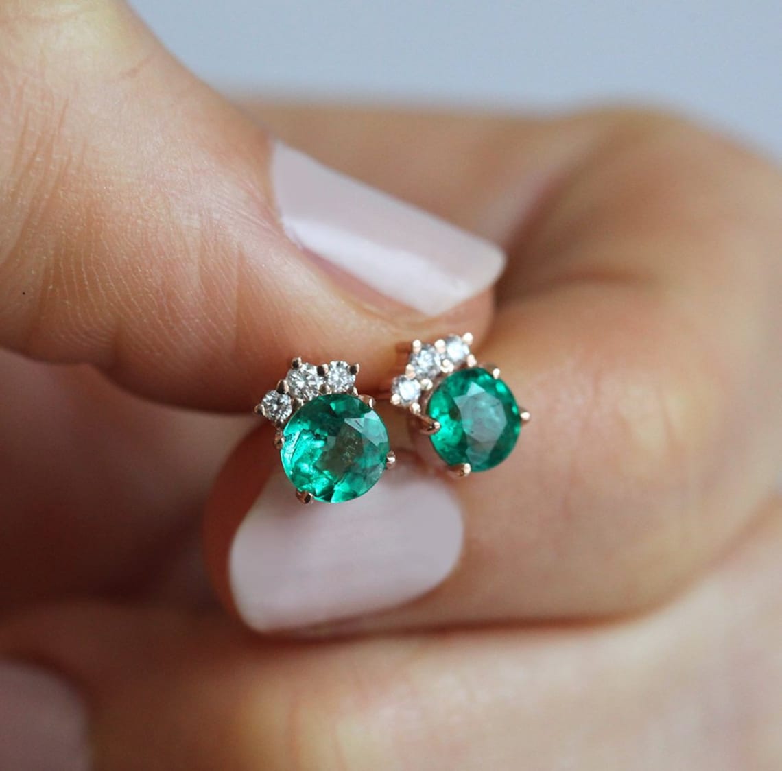 Natural Emerald Earrings in 14k Rose Gold Emerald Diamond Etsy — free download