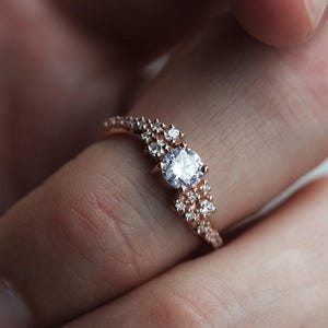 Diamond cluster ring, Moissanite engagement ring, Wave wedding ring, Unique gia bubbles ring image 6