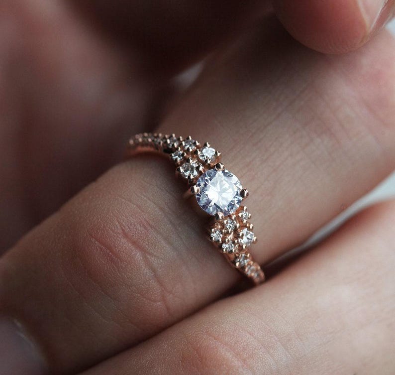 Diamond cluster ring, Moissanite engagement ring, Wave wedding ring, Unique gia bubbles ring image 6