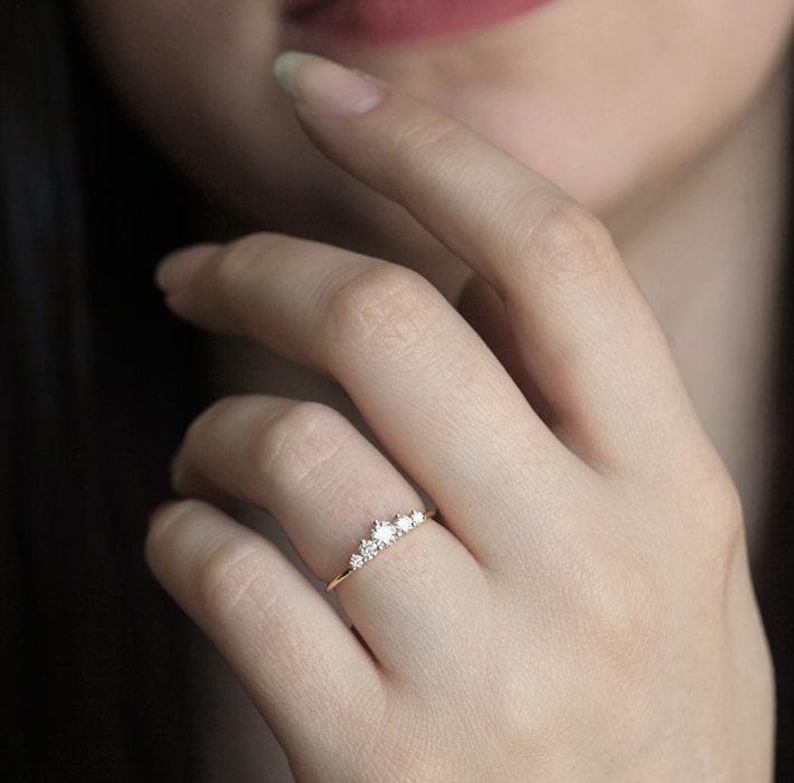 Diamond Engagement Ring 18k Yellow Gold, Round Diamond Ring, Artdeco Diamond Engagement Ring with Diamonds by Minimalvs image 5