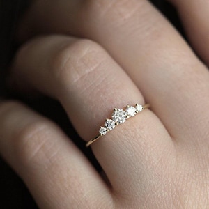 Diamond Engagement Ring 18k Yellow Gold, Round Diamond Ring, Artdeco Diamond Engagement Ring with Diamonds by Minimalvs image 4
