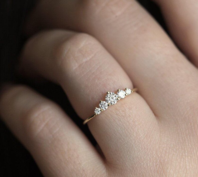 Diamond Engagement Ring 18k Yellow Gold, Round Diamond Ring, Artdeco Diamond Engagement Ring with Diamonds by Minimalvs image 4