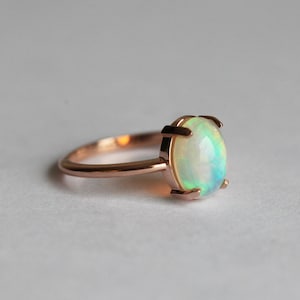 Solitaire Opal Engagement Ring Australian Opal Ring in Rose - Etsy