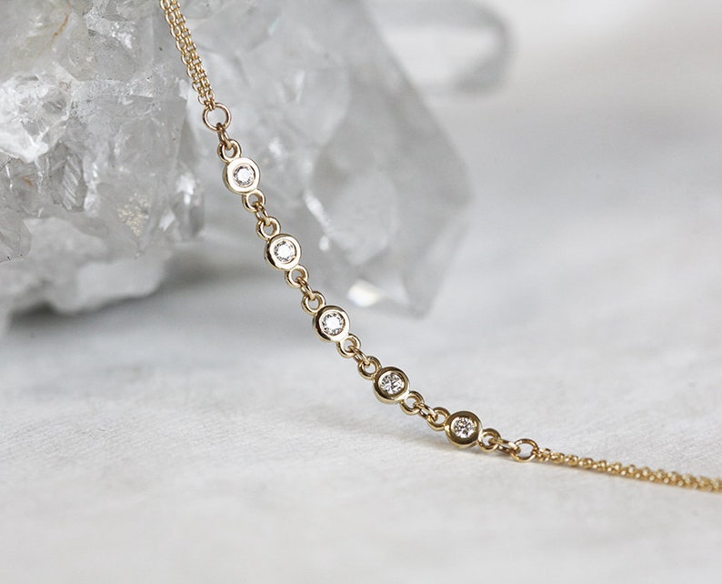 Solid Gold Diamond Body Chain, Body Necklace With Diamonds, Delicate Lariat Necklace image 6