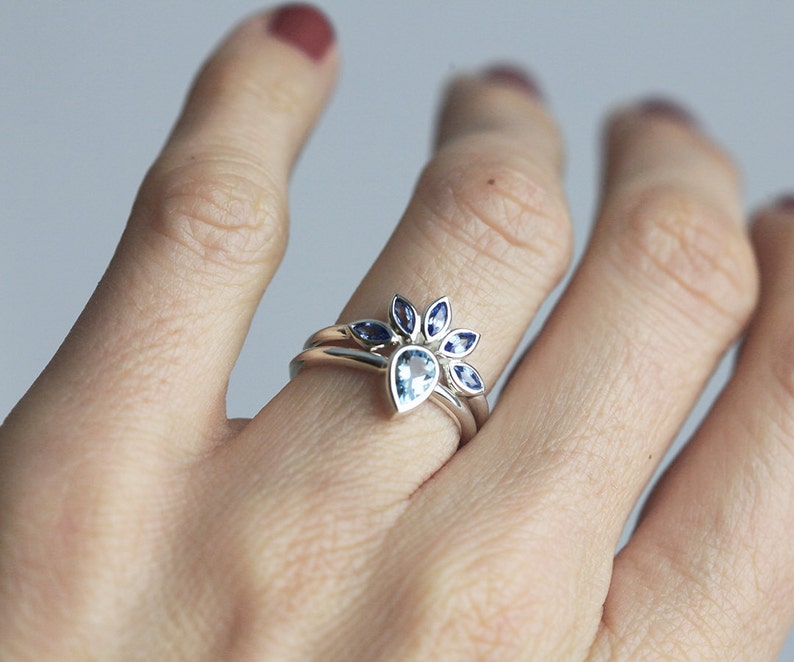 Unique Blue Sapphire Ring Sapphire Wedding Ring Floral Gold | Etsy