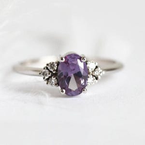 Lab Alexandrite Ring, Oval Alexandrite Engagement Ring, alexandrite Diamond Ring White Gold