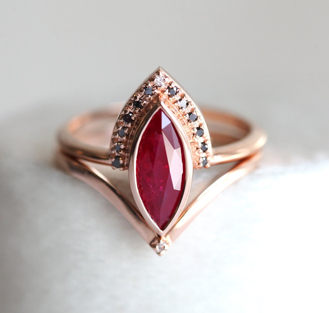 Natural Ruby Ring Set Ruby Engagement Ring With Black - Etsy UK