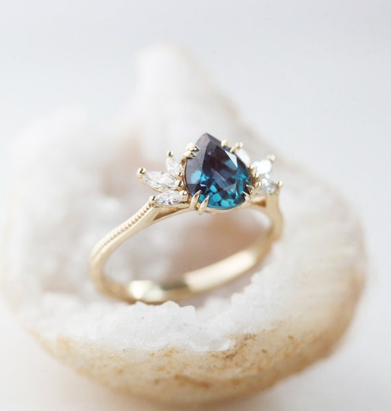 Alexandrite Engagement Ring Pear Alexandrite Ring With Side