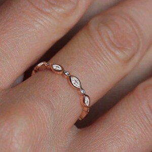 Art Deco Diamond Wedding Band, Full Eternity Diamond Wedding Ring Rose Gold image 2