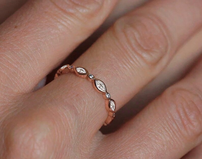 Art Deco Diamond Wedding Band, Full Eternity Diamond Wedding Ring Rose Gold image 2