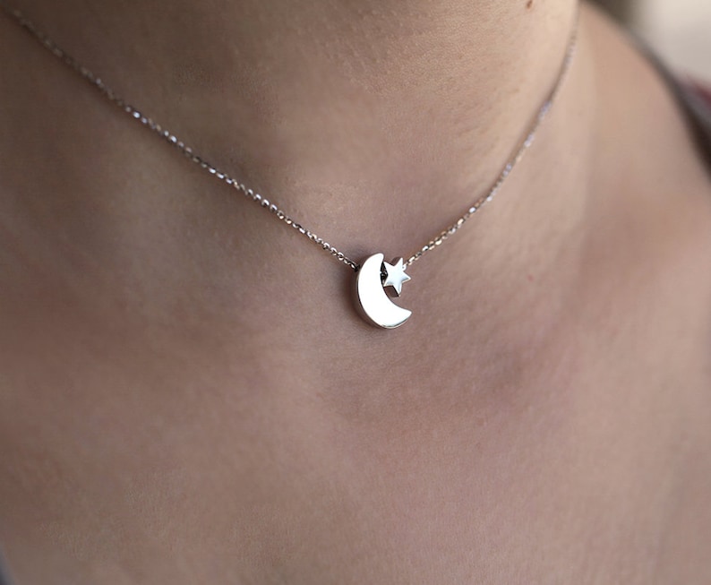 Crescent Moon Star Necklace, Gold Filled or 14k Solid Gold image 6