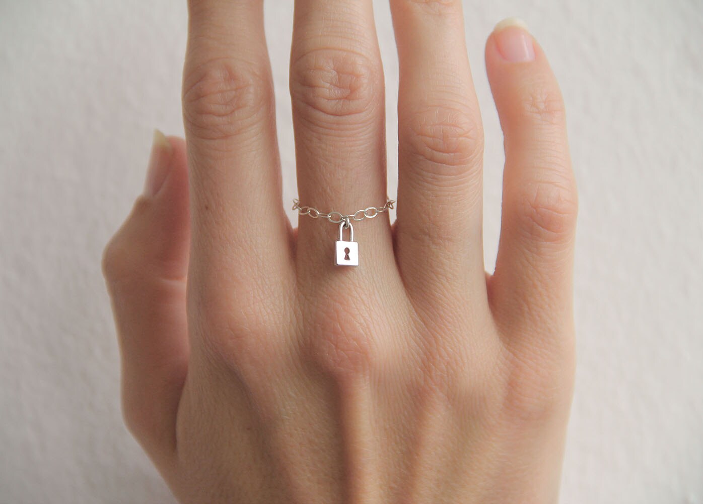 Silver Dainty Ring silver Rings Stacking Chain Ring Lock | Etsy