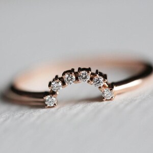 Half Moon Diamond Ring, Rose Gold Diamond Set, Rose Gold Wedding Set, Rose Gold Diamond Ring, Engagement Ring, 14k Rose Gold image 8