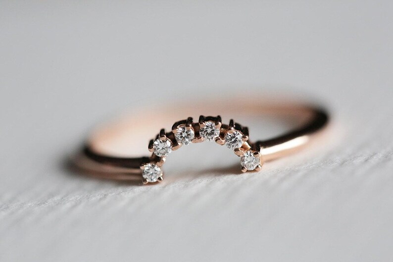 Half Moon Diamond Ring, Rose Gold Diamond Set, Rose Gold Wedding Set, Rose Gold Diamond Ring, Engagement Ring, 14k Rose Gold image 8