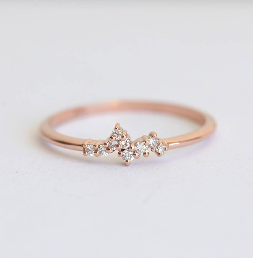Mini Diamond Cluster Ring Rose Gold Diamond Wedding Ring | Etsy