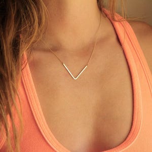 V Bar Necklace, Curved Bar Simple Necklace, Everyday Modern Layering Necklace, Thin Gold Layered Necklace, Dainty Gold Necklace, Jewelry image 1