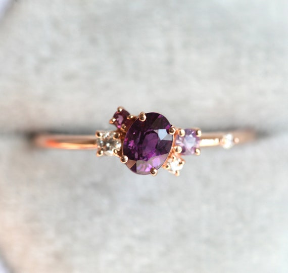 Purple Sapphire Engagement Ring Cluster Engagement Ring Unique