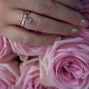 Salt and Pepper Diamond Ring, Rose Cut Pear Diamond Ring, Unique Diamond Engagement, Black, Gray Pear Diamond, 14k 18k rose yellow image 4