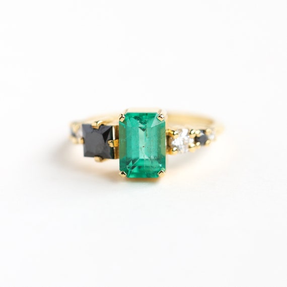 Emerald Cut Emerald Ring Diamond Emerald Ring as Unique Cluster