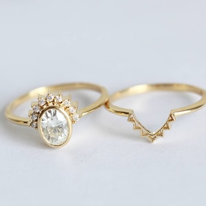 Oval Diamond Ring, Diamond Engagement Ring With Oval Cut Diamond Half Halo and curved gold Lace band image 4