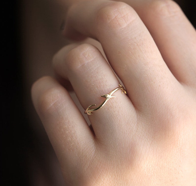 Delicate Twig Ring, Gold Floral Ring available in 14k 18k Gold and platinum image 1