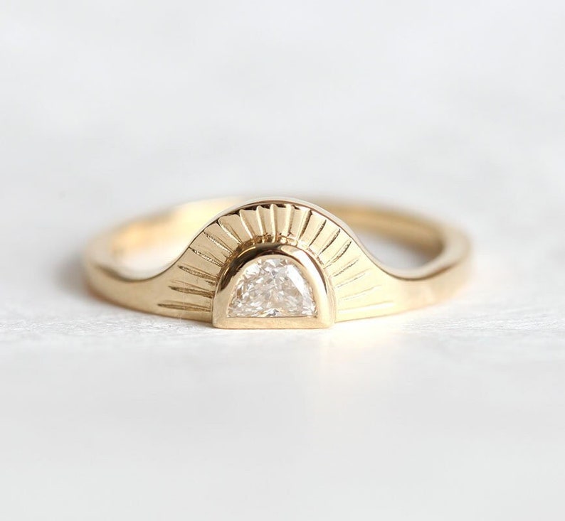 Bohemian Engagement Ring Boho Half Moon Ring Diamond Sunrise Etsy
