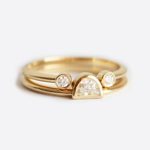 Tiny diamond ring, Double stone engagement ring, Open wedding band, April birthstone ring image 5