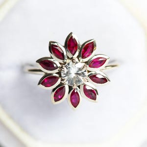 Ruby engagement ring, Flower ruby ring, Ruby sapphire engagement ring, floral engagement