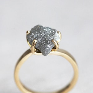 Raw Diamond Engagement Ring, Grey Raw Diamond Ring, Raw Diamond Solitaire 14k 18k