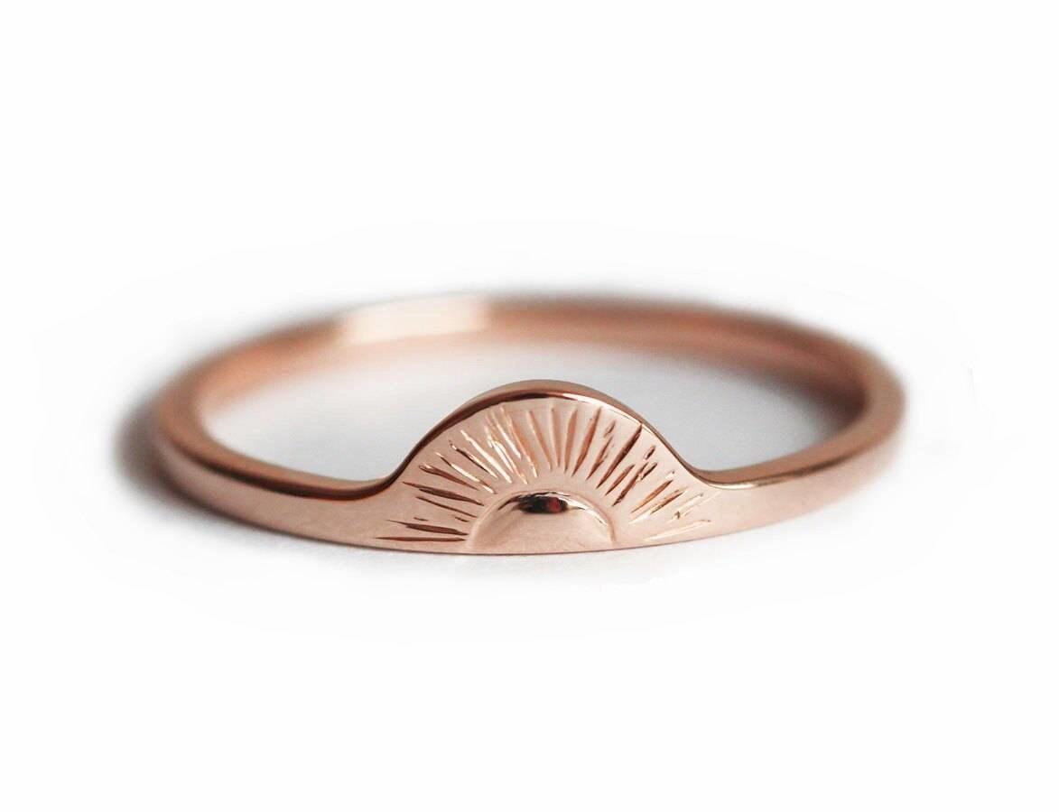 Sun Ring, Gold Sunrise Ring, Sunset Ring, Boho Wedding Band