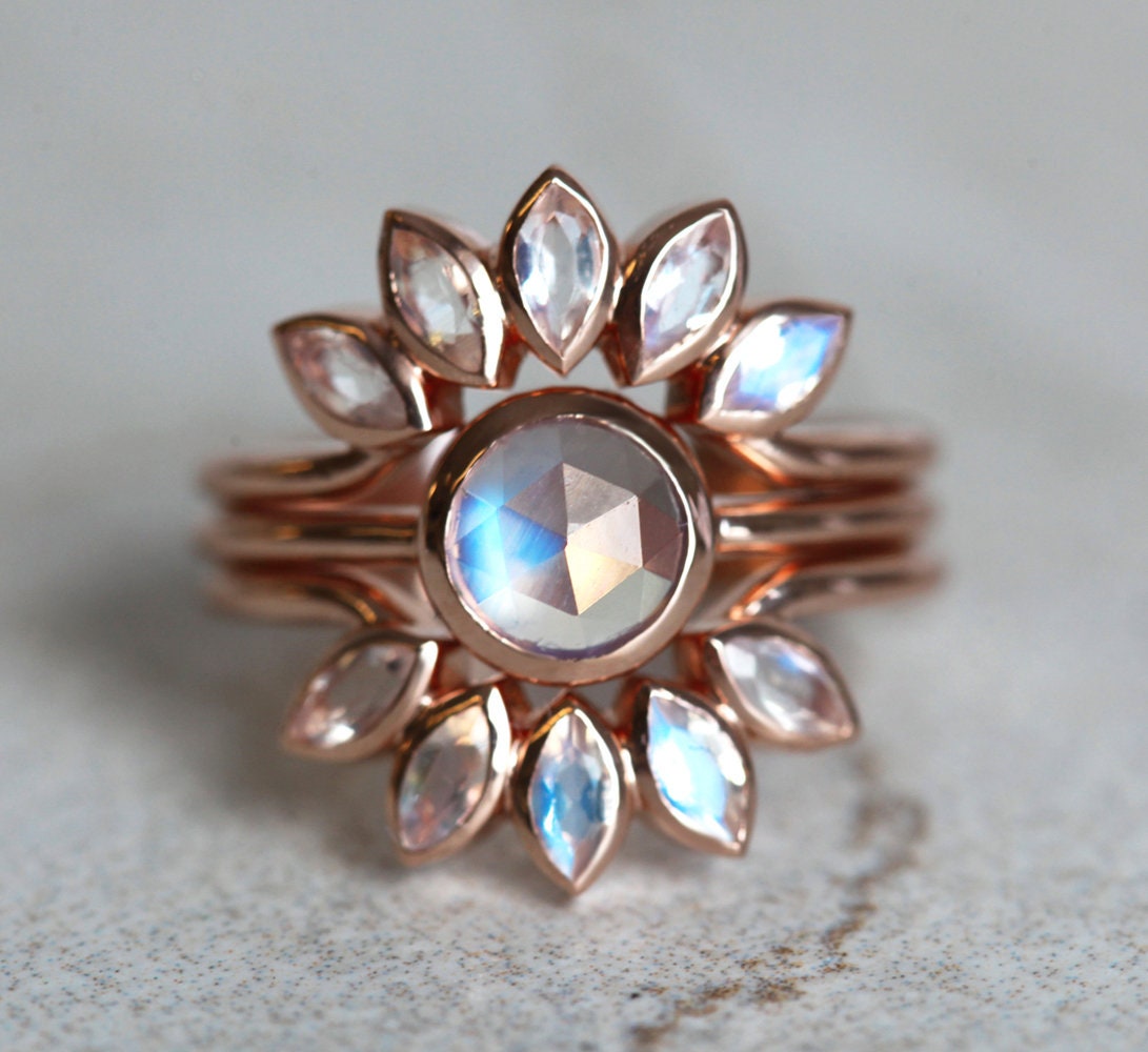 Natural Moonstone Heart 18K Rose Gold-Plated Ring