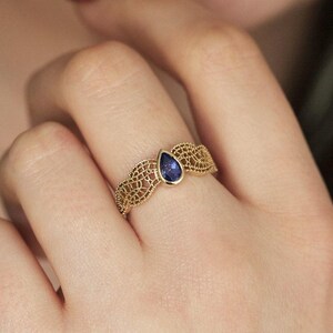 Black Spinel Ring, Gold Filigree Ring, Rose Gold Lace Ring, White Gold Engagement Ring, Non Diamond Ring, Vintage Ring, 14k Rose Gold image 10