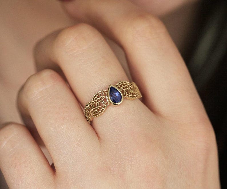 Black Spinel Ring, Gold Filigree Ring, Rose Gold Lace Ring, White Gold Engagement Ring, Non Diamond Ring, Vintage Ring, 14k Rose Gold image 10