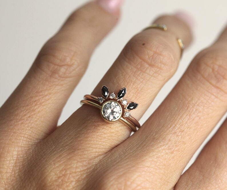 Diamond Crown Ring, Diamond Wedding Band, Diamond Wedding Ring, Black Diamond Band, Black Diamond Ring, Grey Diamond Ring, Grey Diamond band image 2