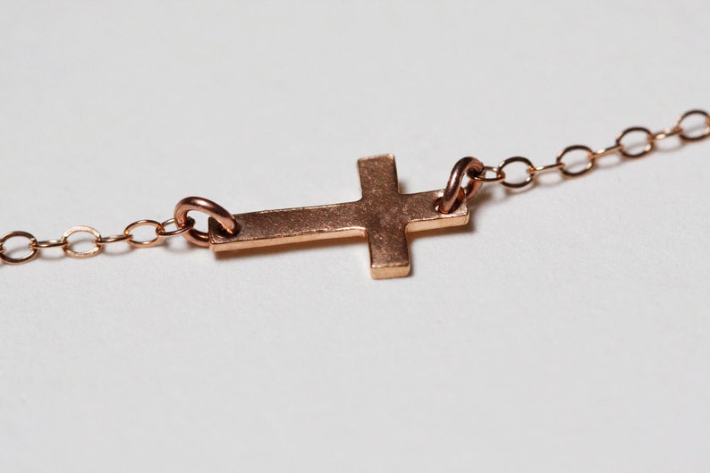 Solid Gold Cross Necklace, 14k Gold Tiny Cross Necklace, Sideways Cross Necklace for Her image 8