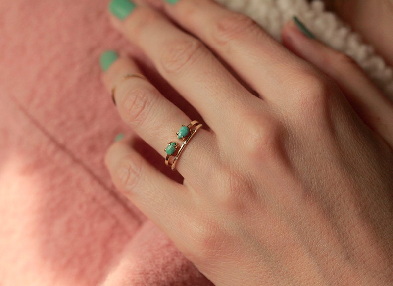 Open gold band Ring with Turquoise 14k December Birthstone Ring Green Turquoise Ring