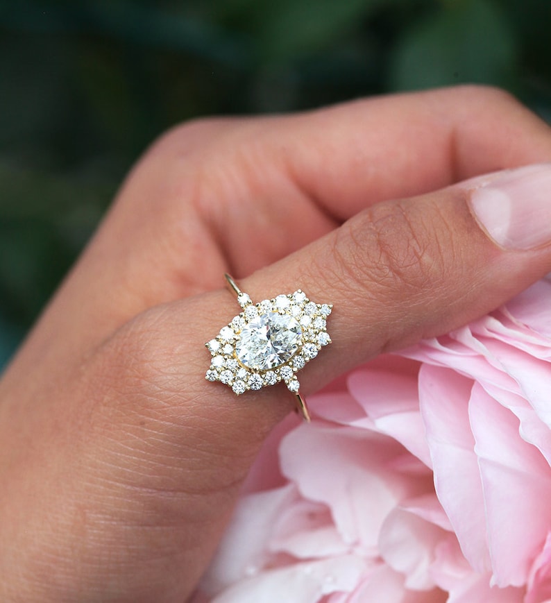 1.5ct diamond ring, Halo diamond ring, Diamond engagement ring, Over one carat diamond ring, oval diamond ring image 5