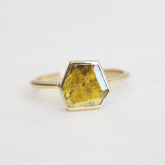Diamond Slice Ring, Yellow Diamond Ring, Unique Diamond Ring, Solitaire Diamond Ring, Simple Diamond Ring, One Of A Kind